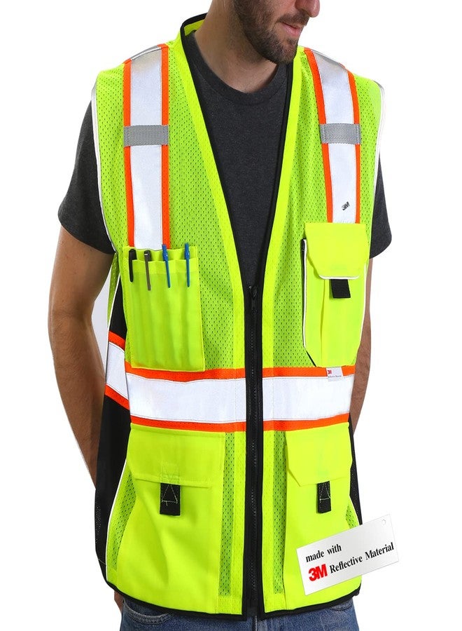 Dib Safety Reflective Vest Yellow Mesh, High Visibility Vest with Pockets and Zipper, ANSI Class 2 Heavy Duty, Made with 3M Reflective Tape 3XL - Image 1